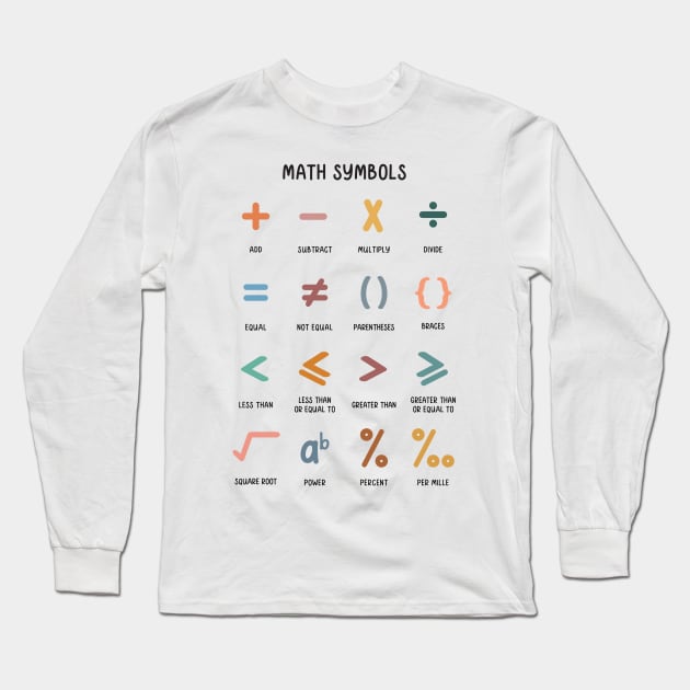 Math Symbols Educational Art in Muted Boho Rainbow Colors for Kids Long Sleeve T-Shirt by hwprintsco